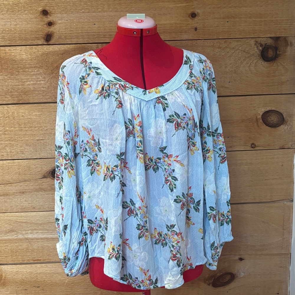 Anthropologie Light Blue Floral Peasant Tunic